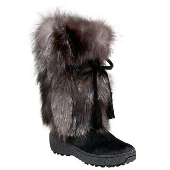 Pajar Fox Trot Winter Fur Boot Size 38 US 7.5 Womens Black Silver $620 - Picture 1 of 10